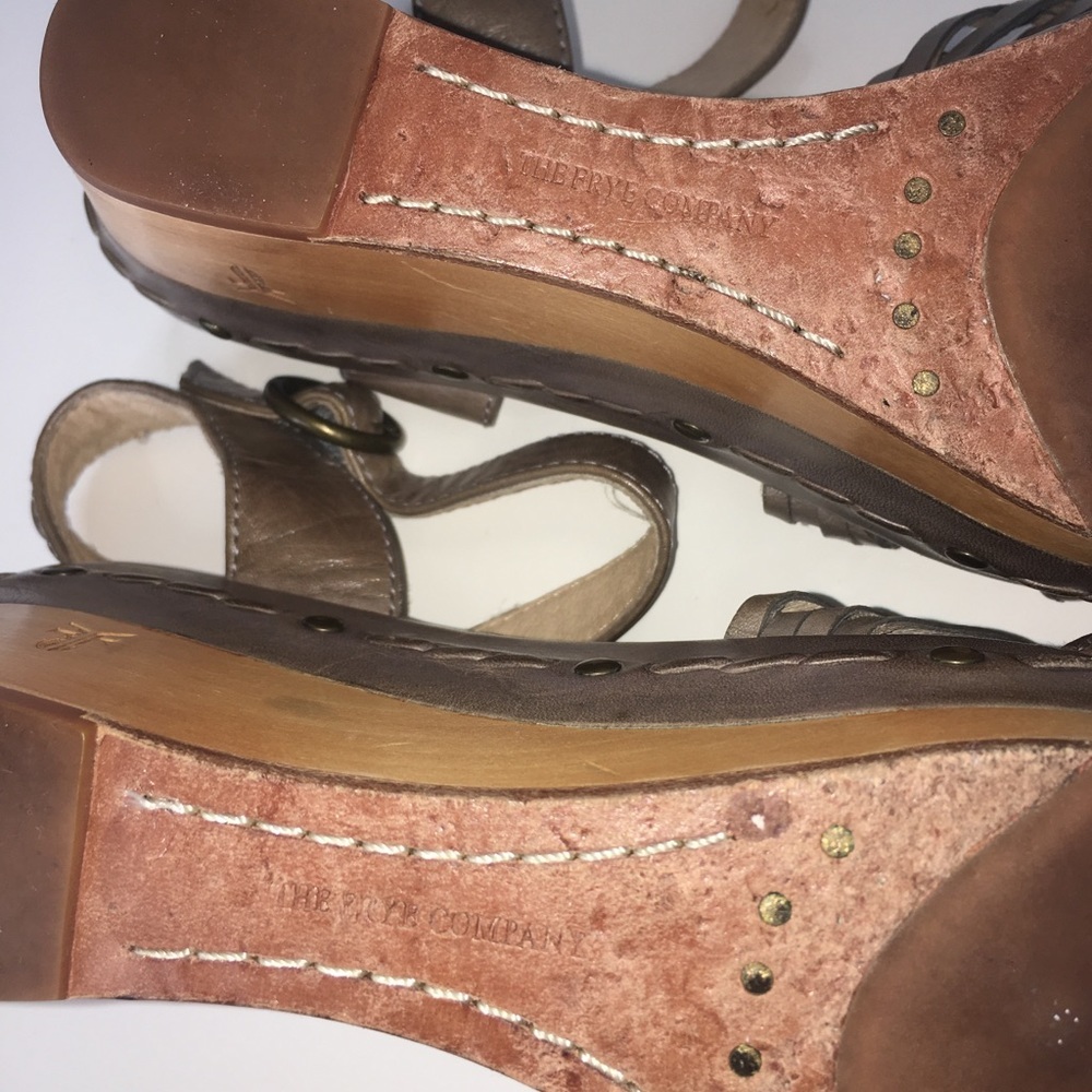Frye Carlie Huarache Ankle Wedge Leather Sandals - Picture 9 of 11